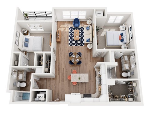 Floor plan for 2 beds, 2 baths, 1171 sqft